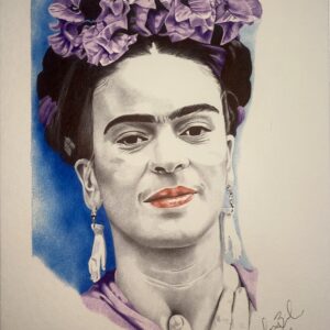12 x9 inch ball point pen rendition of Frida Kahlo (1907-1954)