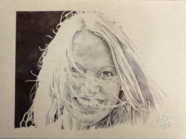 12 x9 inch ball point pen rendition of Pamila Anderson