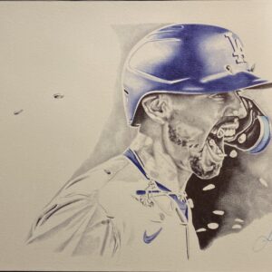 11 X 71/2 inch ball point pen rendition of Mookie Betts