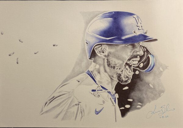 11 X 71/2 inch ball point pen rendition of Mookie Betts